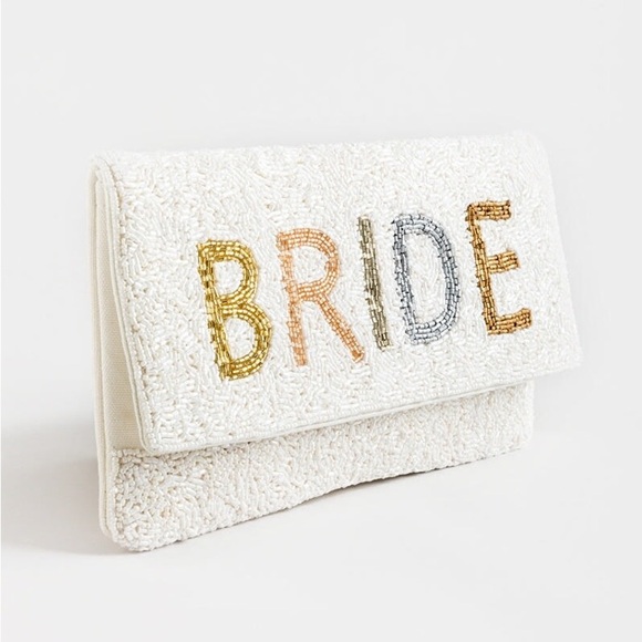 Accessories - White Beaded 'Bride' Clutch